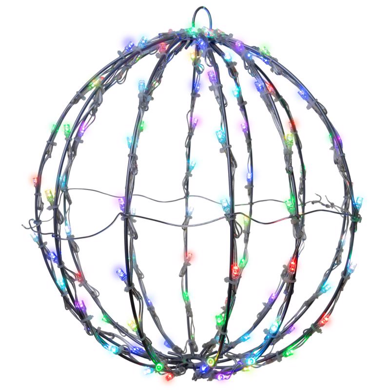Emery Jensen CMAS Sphere RGBW 12-inch outdoor hanging decoration with colorful LED lights and spherical design.