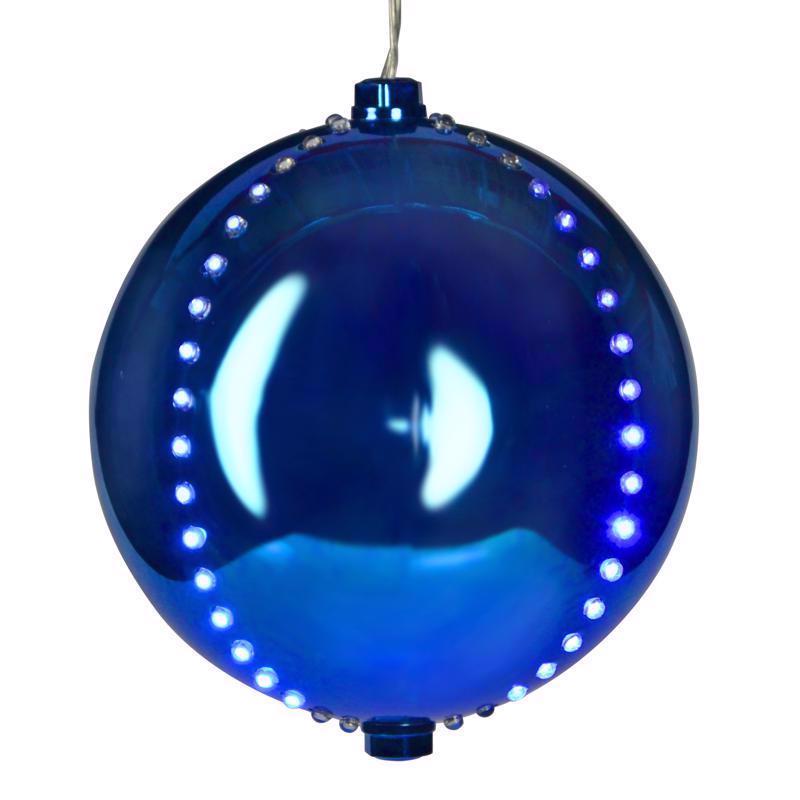 Blue 6-inch lighted outdoor hanging ornament by Emery Jensen, festive holiday decoration with illuminated design.