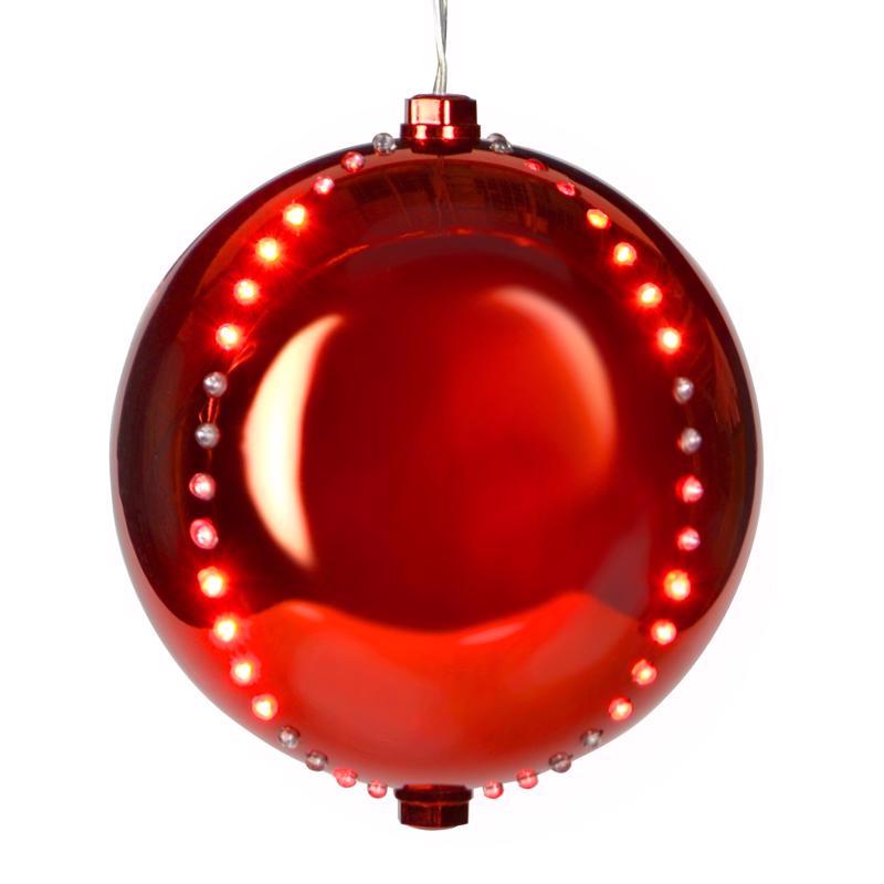 Red 6-inch lighted outdoor hanging ornament by Emery Jensen, featuring a festive decorative design for outdoor holiday decor.