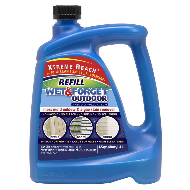 Emery Jensen outdoor mold and mildew remover in a 48oz bottle, designed to clean and eliminate mold and mildew stains outside.