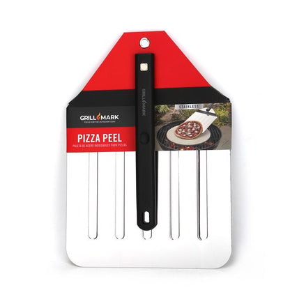 Black and silver pizza peel by Emery Jensen for outdoor pizza ovens, 1-pack, with a long handle for easy pizza transfer.