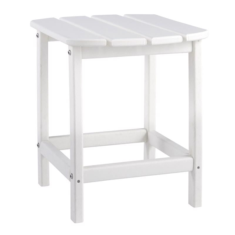 Contemporary white 15-inch outdoor side table by Emery Jensen, perfect for outdoor seating and lounge setups.