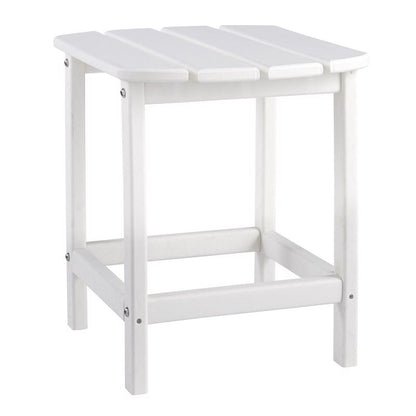 Contemporary white 15-inch outdoor side table by Emery Jensen, perfect for outdoor seating and lounge setups.