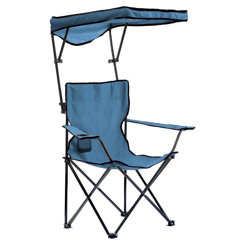 Blue Emery Jensen folding outdoor chair for seating and lounging, lightweight and portable for outdoor use.