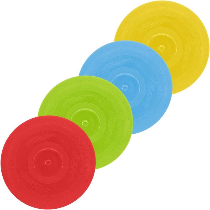 Colorful Emery Jensen outdoor toy frisbee set with multiple designs, perfect for outdoor play and fun activities.