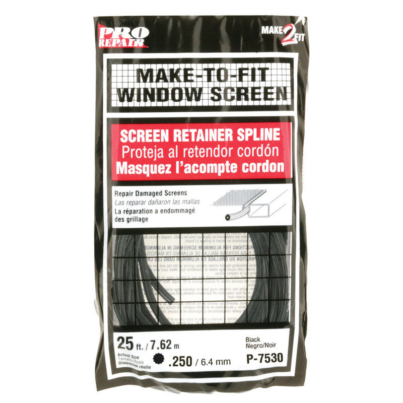 Black spline pack, 25 feet, .250 size, Emery Jensen packaged parts for industrial or mechanical use.