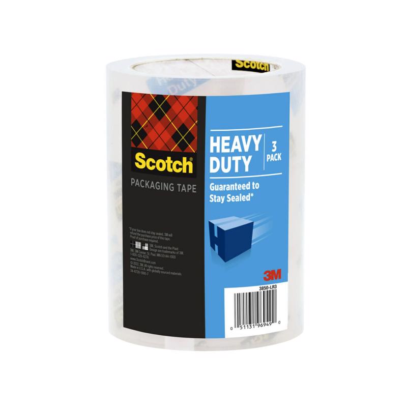 Emery Jensen heavy-duty clear packaging tape, 3-pack rolls for secure parcel sealing and packaging.
