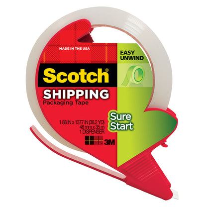 Clear packaging tape by Emery Jensen, 38.2 yards long, designed for secure sealing and packaging needs.