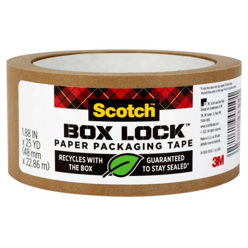 Emery Jensen brown packaging tape roll, 25 yards, durable packing tape for sealing boxes and packages.