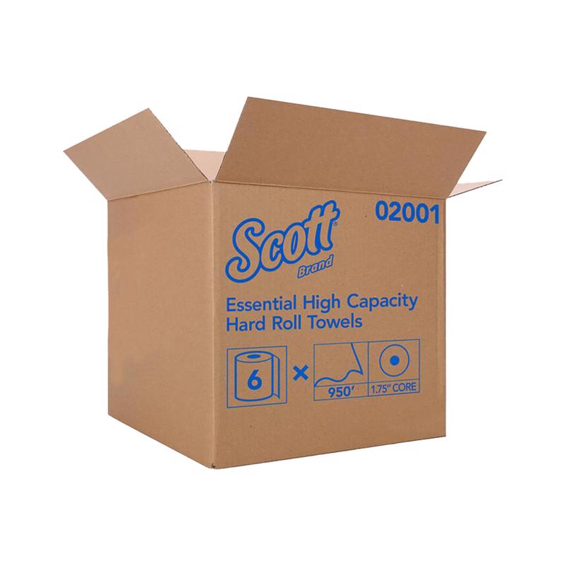 Six-pack of Emery Jensen Scott Hardroll Paper Towels, durable and absorbent for cleaning and messes.