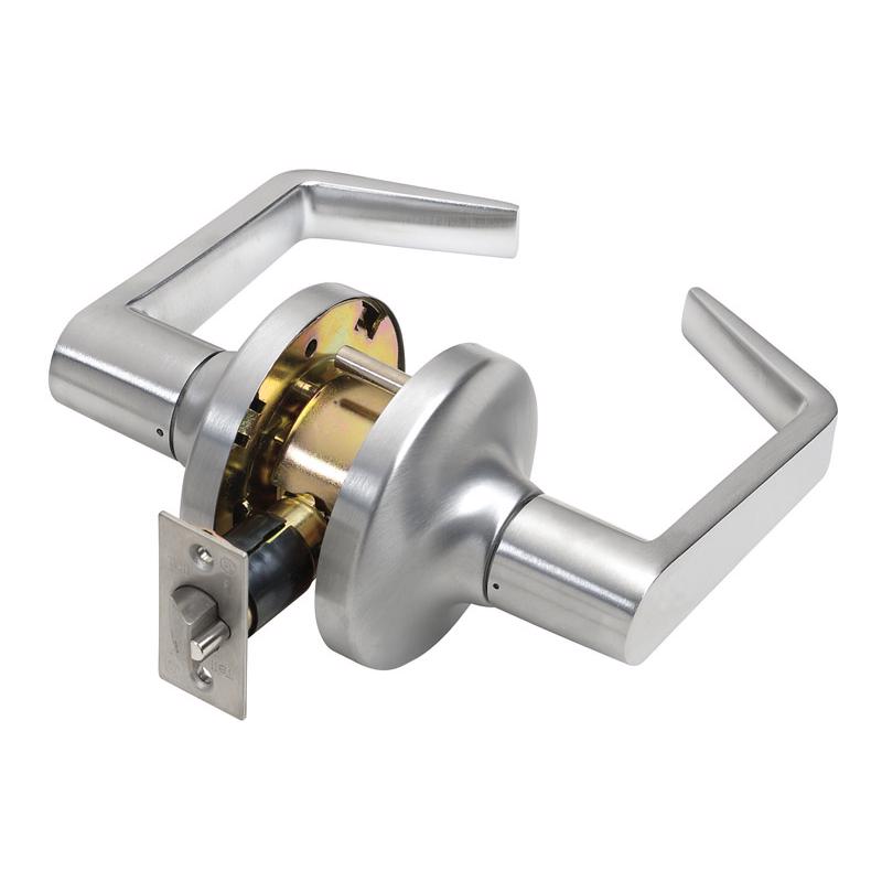 Emery Jensen passage lock pass key model US26D with key in silver finish, designed for secure door entry.