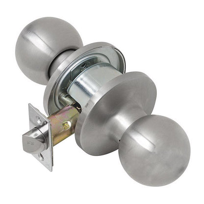 Emery Jensen passage lock passcode lock with silver finish, mounted on a door for secure access and keyless entry.