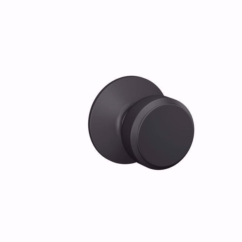 Black Bowry MTL passage knob by Emery Jensen, showing a close-up of the sleek, modern door hardware design.