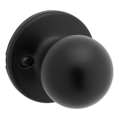 Emery Jensen passage door knob in matte black metal with a sleek, modern design, suitable for interior door use.