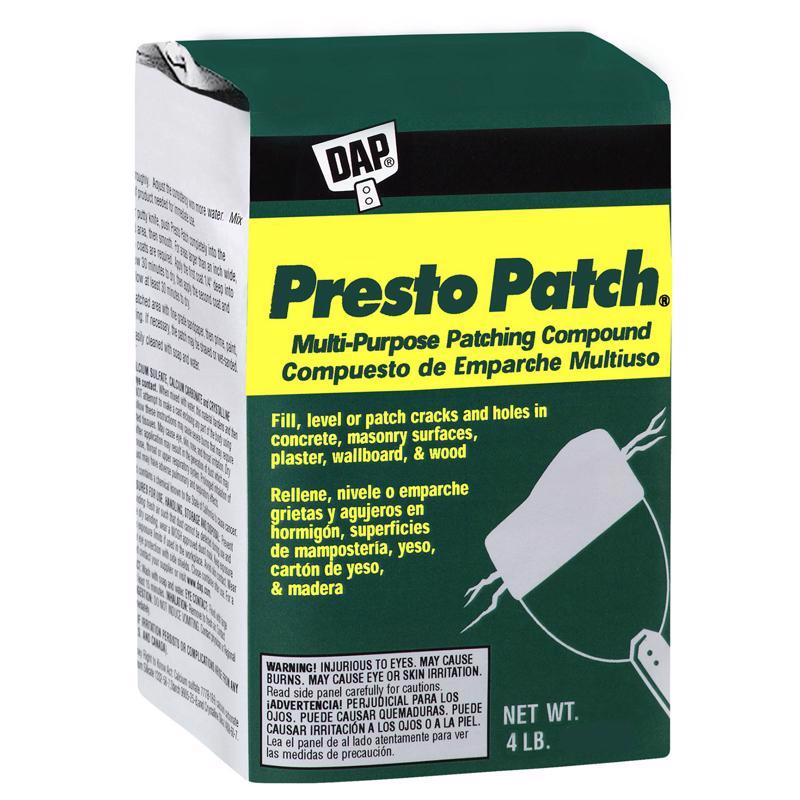 Emery Jensen Presto Patch 4lb repair product for patching and fixing surfaces, shown in a container with the label visible.