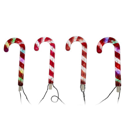 Set of three Emery Jensen candy cane pathway markers, festive red and white stakes for outdoor holiday decorating.