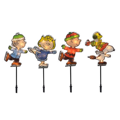Emery Jensen PEANUTS pre-lit PVC pathway markers for outdoor decoration, featuring colorful Peanuts characters and illumination.