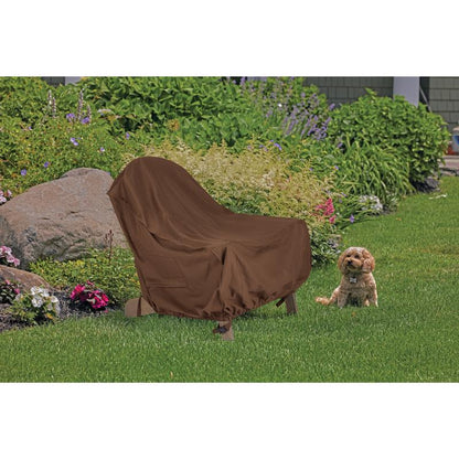 Emery Jensen TRRZZO ADRNDCK patio furniture cover protecting outdoor seating from weather and dirt.