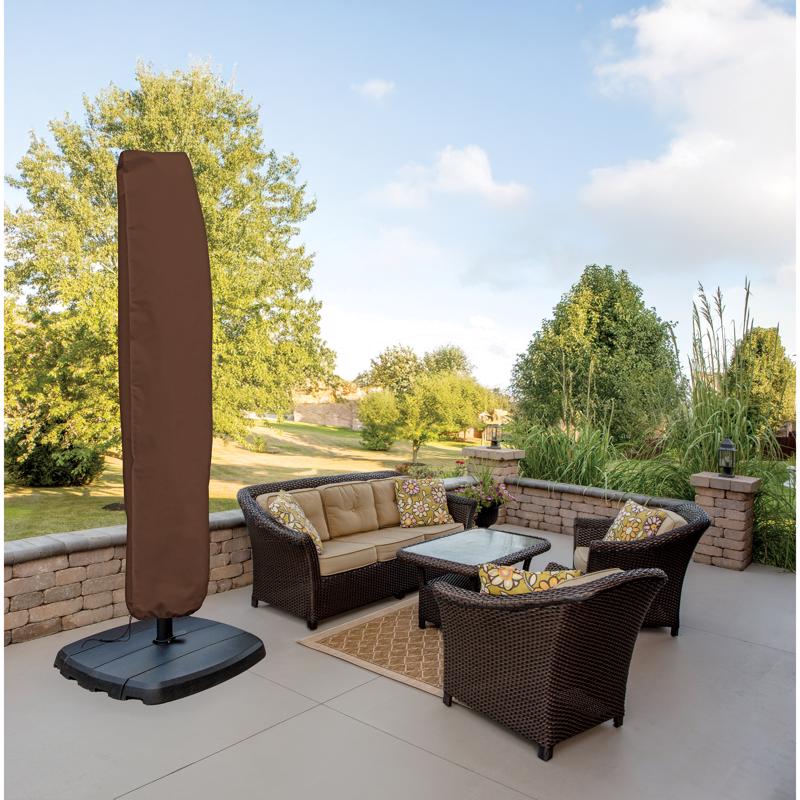 Emery Jensen patio umbrella cover protecting outdoor umbrella from weather, made of durable, weather-resistant material.