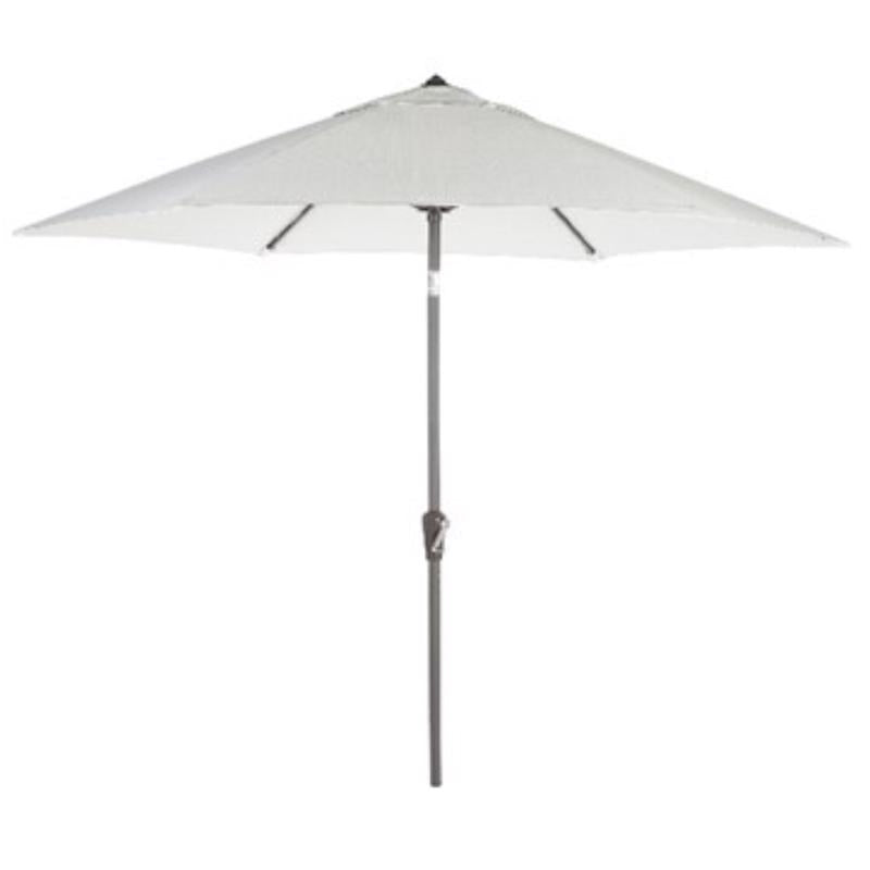 Emery Jensen 9-foot canvas patio umbrella with metal frame, providing shade and style for outdoor seating areas.