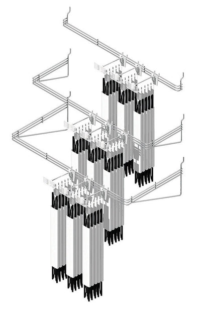 Emery Jensen waterfall rack with 9-inch by 36-inch peg hooks for store display and organization.