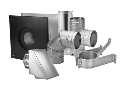 Steel 3-inch pellet vent kit with pipe fittings by Emery Jensen, suitable for efficient pellet stove venting system.