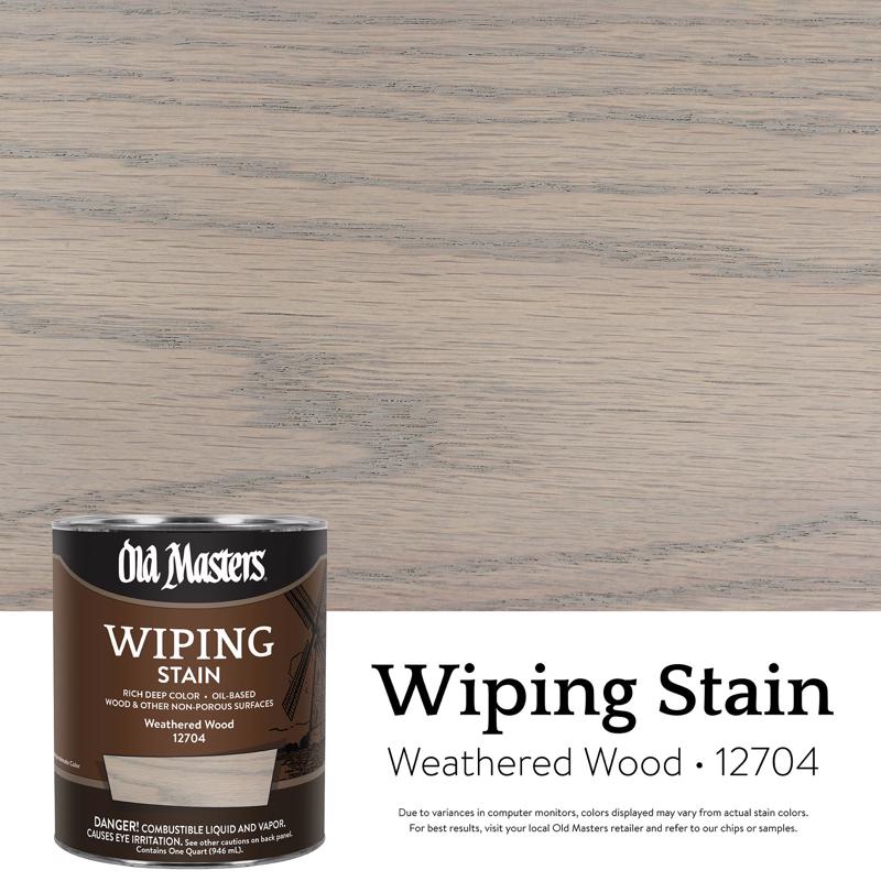 Pack of four Emery Jensen Wipe Stain WD QT penetrating finish bottles, showing the stain application on wood surfaces.