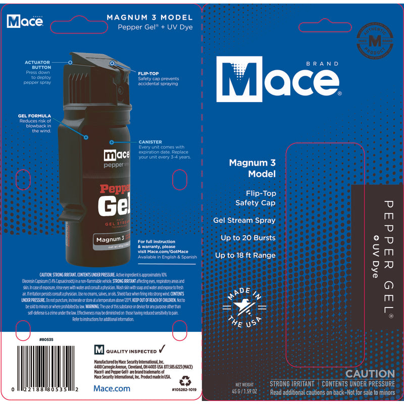 Emery Jensen Gel Peppr Spray Macemag3, a pepper spray and stun gun combo device with black casing and safety features.