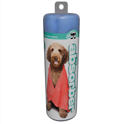 Emery Jensen ABSRBNT TWL Dog Blue XXL pet grooming supplies with a large grooming towel for dogs.