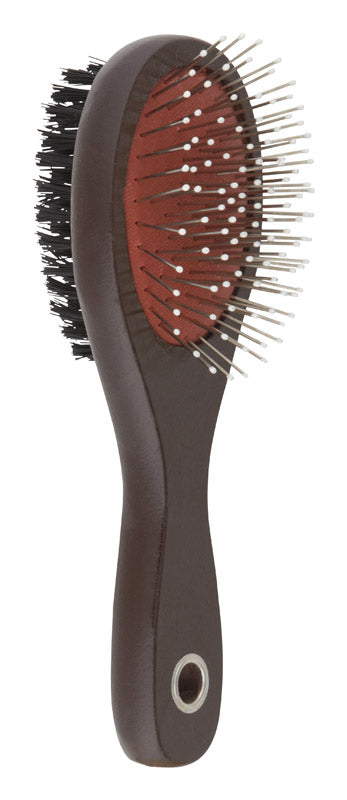 Brown Emery Jensen pet grooming brush for cats and dogs, with soft bristles for gentle grooming and detangling.