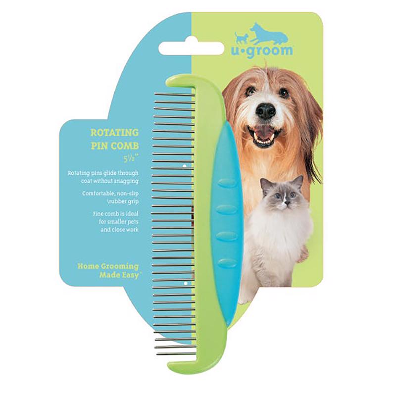 Emery Jensen Rout Pin Comb for dogs, blue and green, pet grooming supplies with fine and wide teeth for detangling and grooming.