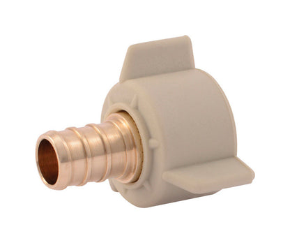 Emery Jensen PEX crimp fittings bagged, including PEX SWVL adapter 1/2 FPT, for plumbing installations