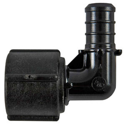 Emery Jensen PEX crimp fittings bagged, 1/2 inch PEX SWVL elbow fittings, 5-pack for plumbing connections.