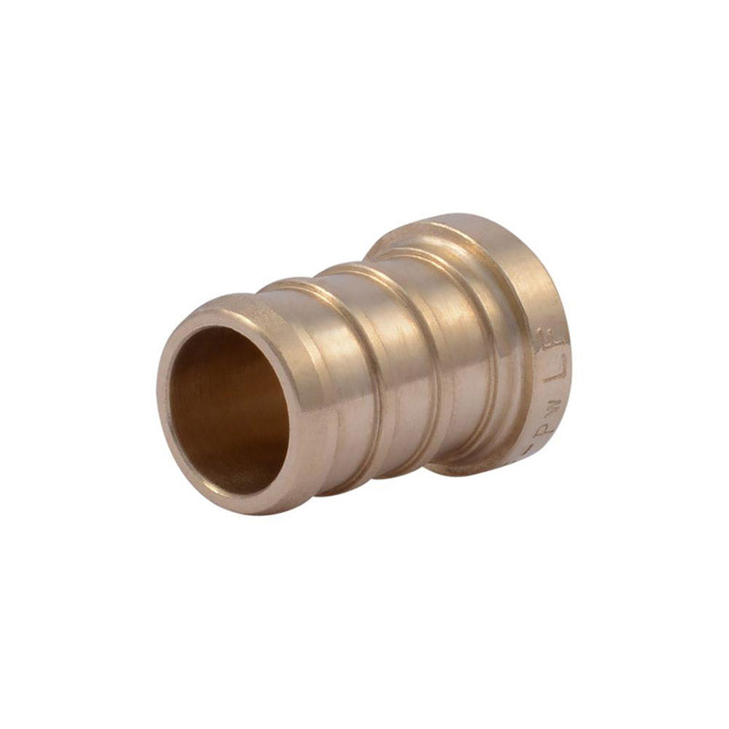 Emery Jensen PEX test plug 1/2 barb fitting, bagged PEX crimp fittings for plumbing installation, visible in the image.