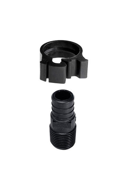 Emery Jensen PEX pipe adapter 3/4 inch to 1/2 inch MPT, two-piece fitting for plumbing installations