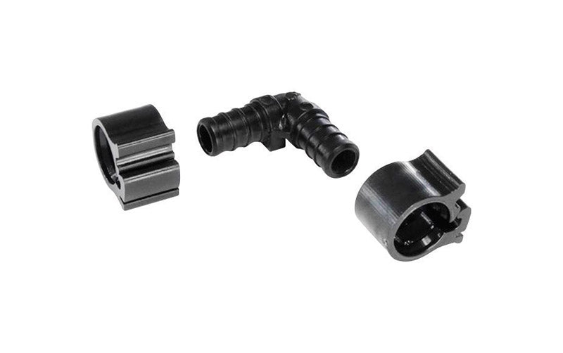 Emery Jensen PEX Pipe 90-degree elbow fitting, 1/2 inch, 3-piece connection, used for plumbing installations