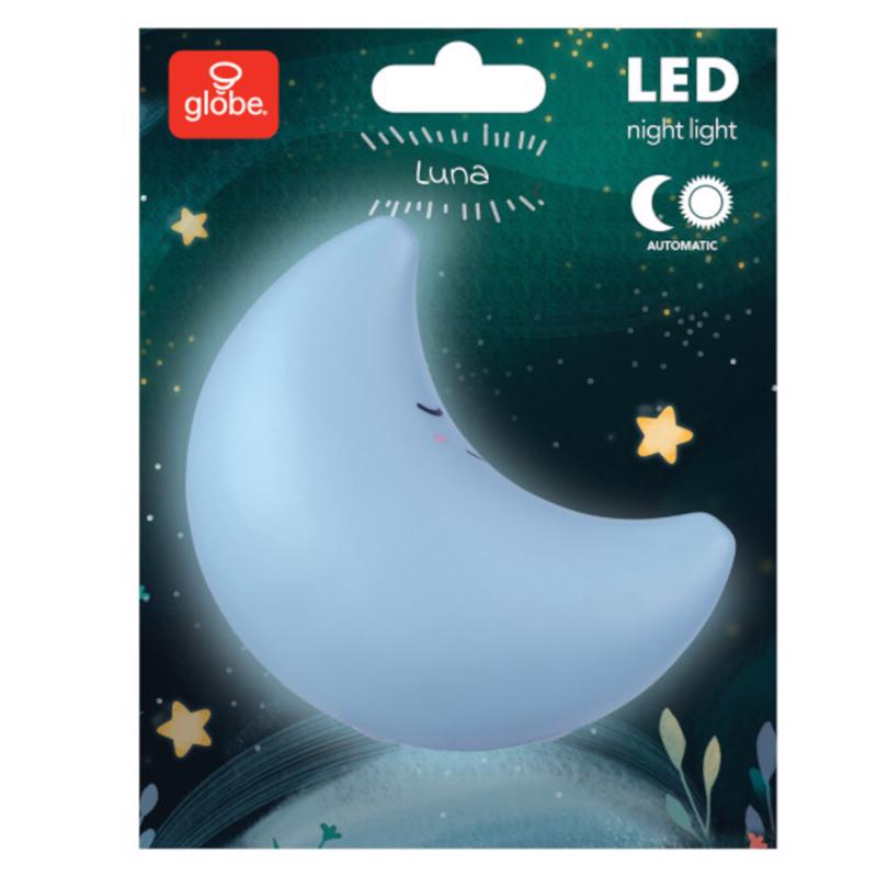 Emery Jensen LED Moon Night Light with photocell sensor, blue color, designed for soft nighttime illumination.