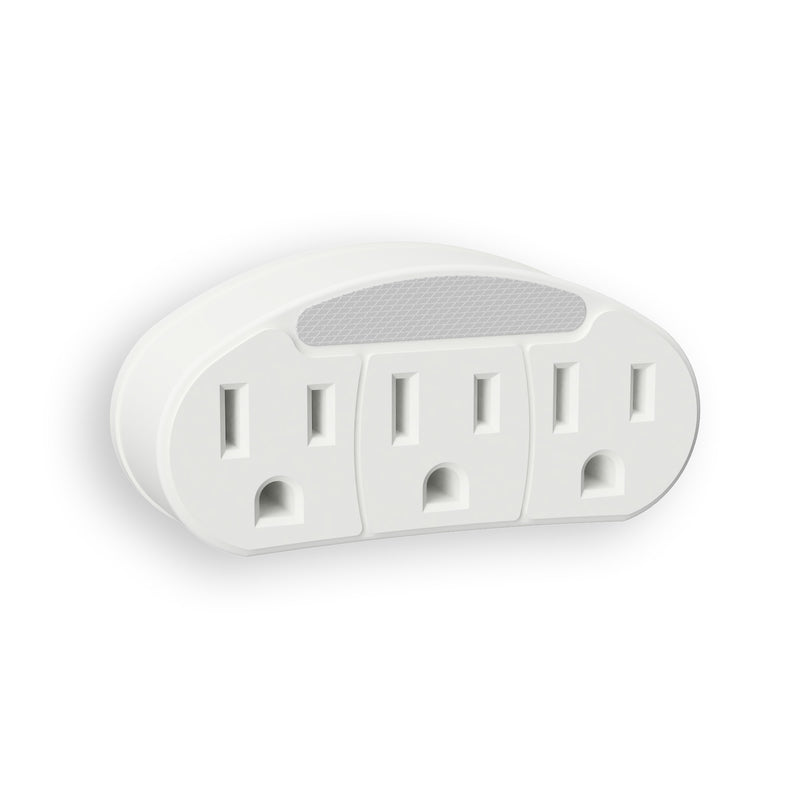 Emery Jensen Nite Lite with photocell sensor and three outlets, outdoor weatherproof electrical outlet for nighttime use.