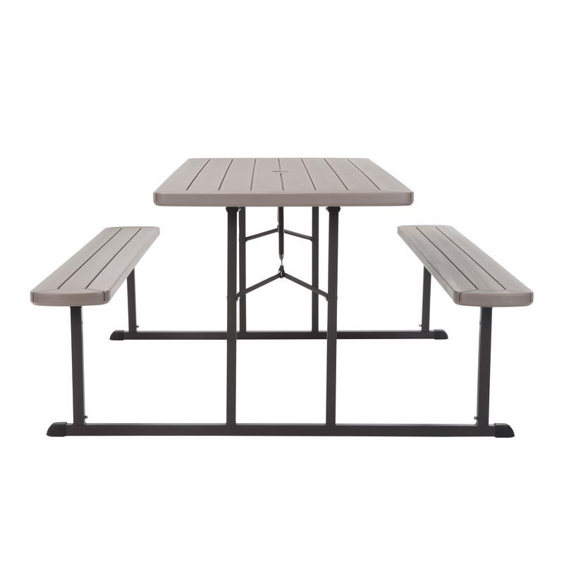 Emery Jensen 72-inch foldable picnic table with wooden top and metal legs, ideal for outdoor gatherings and camping.