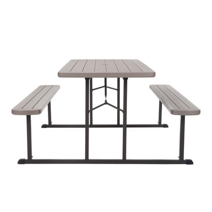 Emery Jensen 72-inch foldable picnic table with wooden top and metal legs, ideal for outdoor gatherings and camping.