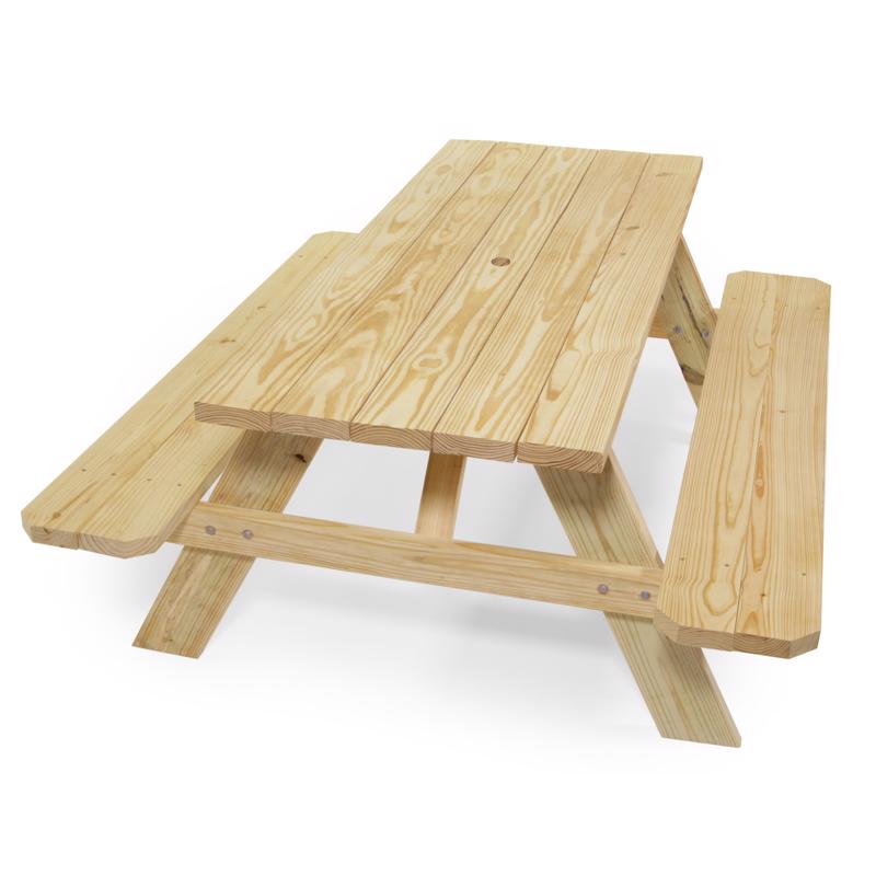 Emery Jensen wood picnic table with brown finish, outdoor seating for family picnics, sturdy and weather-resistant design.