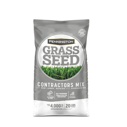 Emery Jensen grass seed package with 20-pound All Regn grass seed, featuring a clear label and green grass illustration