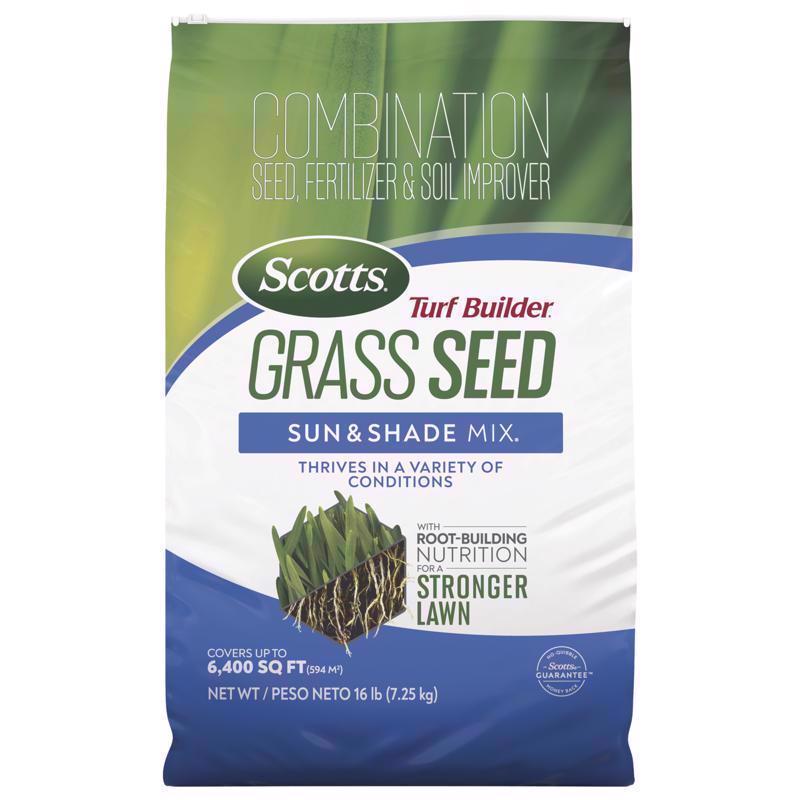 Emery Jensen TB GRSS SEED SS MIX 16# package, a 10+ pound grass seed for lawn planting, in a clear plastic bag with label.