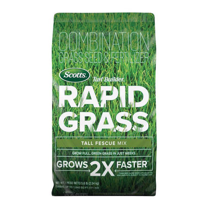 Emery Jensen grass seed package, TB TF 5.6#, for lawn seeding, under 10#. Green seed packet with product details.