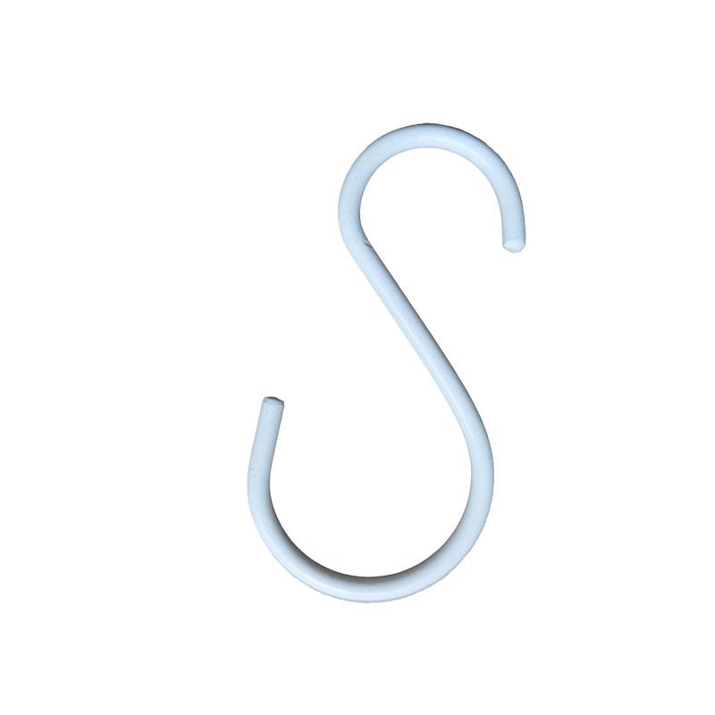 Pair of white Emery Jensen plant hardware extension hooks, ideal for supporting and hanging garden plants or outdoor decorations.