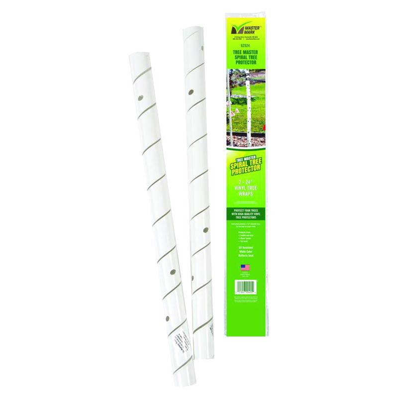 Emery Jensen Spiral Tree Protector 24-inch plastic plant protector around a small tree for protection from animals and weather.