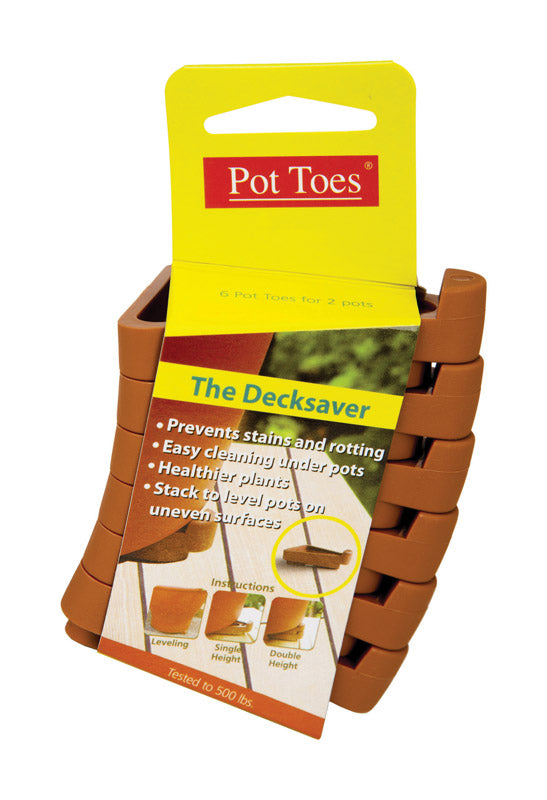 Six terra cotta pot toes plant stands or caddy baskets by Emery Jensen, showcasing sturdy, decorative plant support accessories.