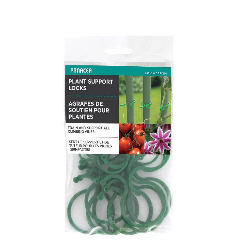 Green plastic plant supports from Emery Jensen, 25-pack, designed for supporting garden plants and maintaining stability.