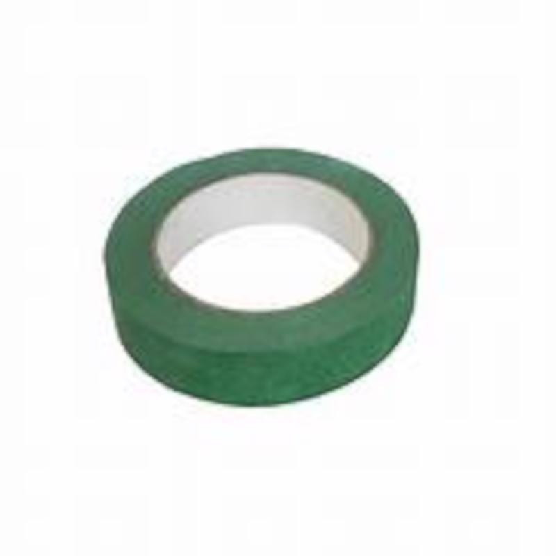 Green fabric plant tie tape from Emery Jensen used as a support for garden plants and vegetable plants.