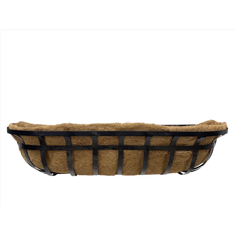 Black Emery Jensen 30-inch deck planter basket with woven design, ideal for outdoor gardening and patio decoration.